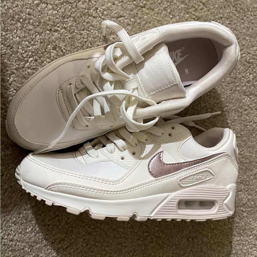Nike Women's Air Max 90 White and Rose Sneakers